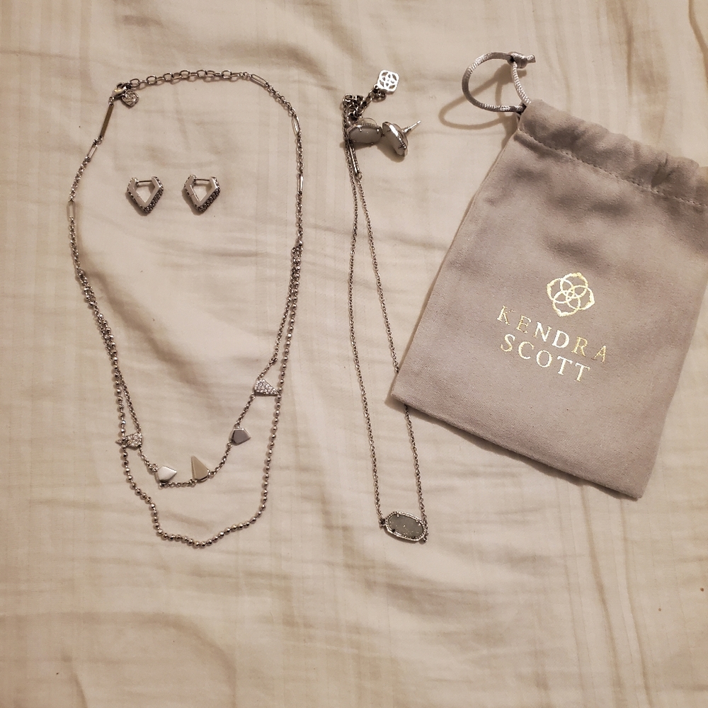 Kendra Scott Ellie Earrings And Matching Elisa Necklace In Iridescent Drusy